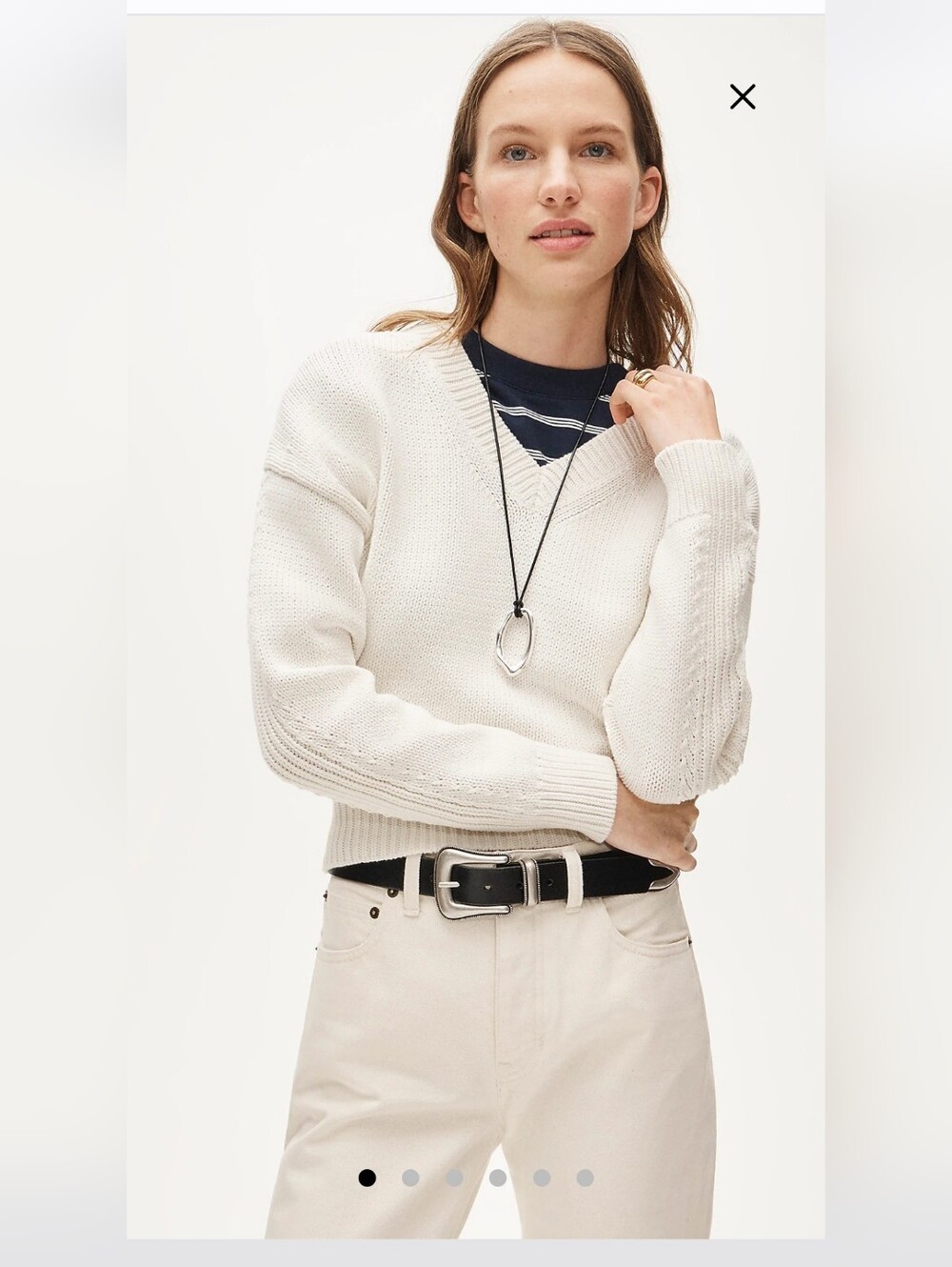 J.Crew Women’s Cotton-blend V-neck pullover sweater Cropped Sz L $118 Ivory